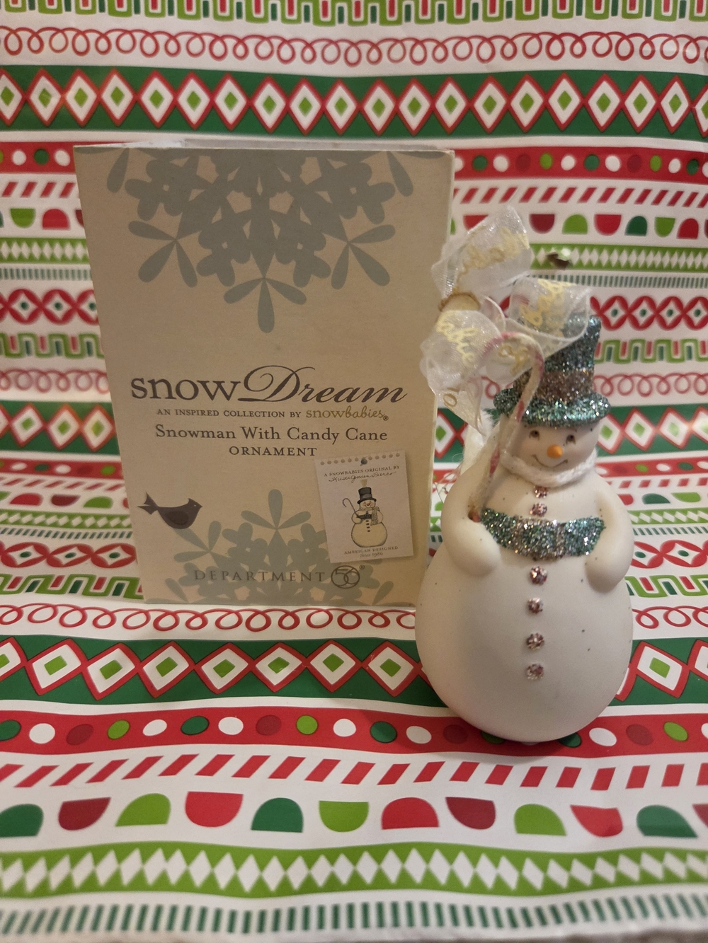 Department 56 Snowman Ornament with Teal Glitter Accents